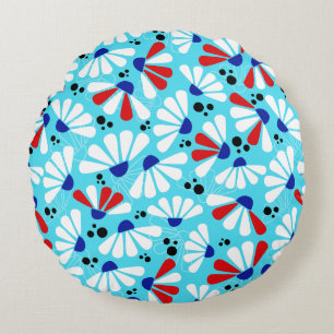 Coneflower Confetti on Tropical Blue Round Cushion