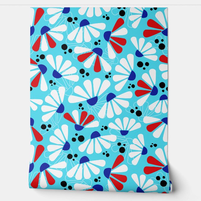 Coneflower Confetti on Tropical Blue Wallpaper (Unrolling)