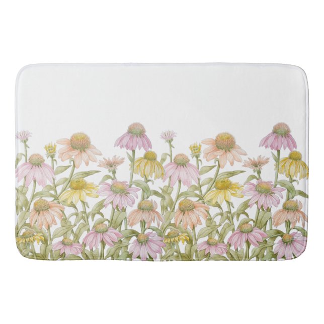 Coneflower Garden Watercolor Botanical Art Bath Mat (Front)