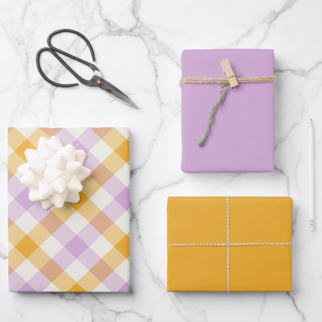 Coneflower Gingham Wrapping Paper Sheet (Front)