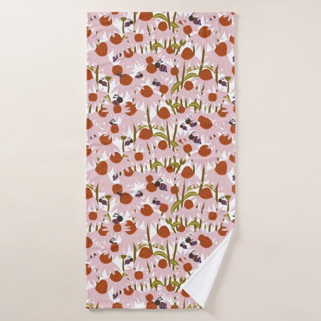 Coneflowers and Bees  Bath Towel (Bath Towel)