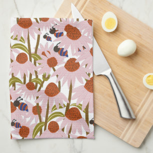 Coneflowers and Bees  Tea Towel