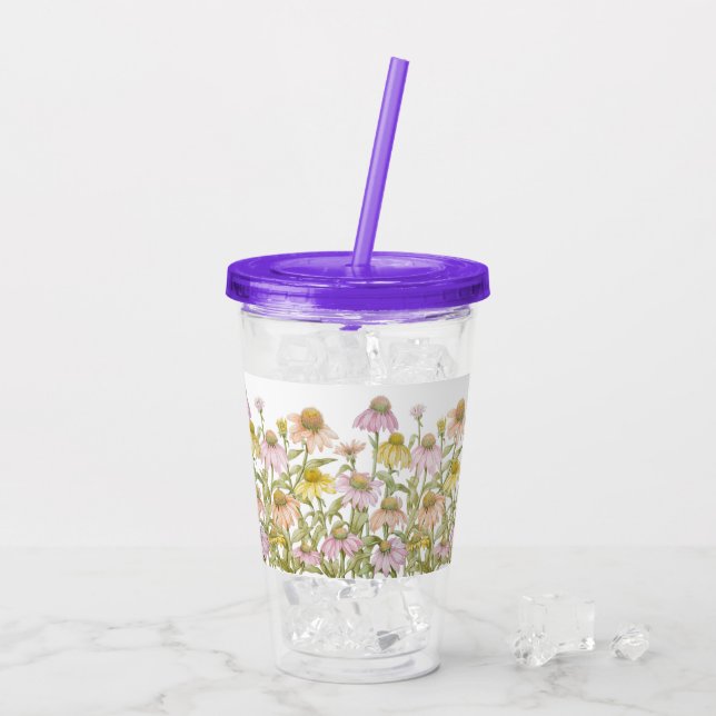 Coneflowers Floral Botanical Art Watercolor Acrylic Tumbler (Back Ice)