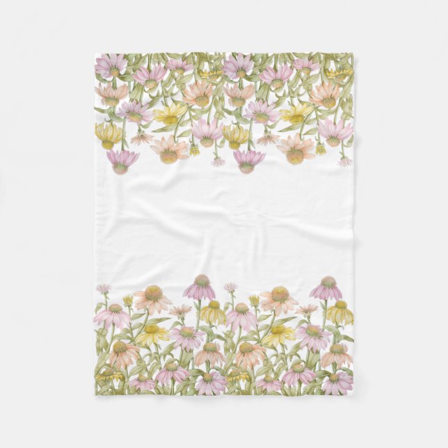 Coneflowers Floral Botanical Art Watercolor Small Fleece Blanket (Front)