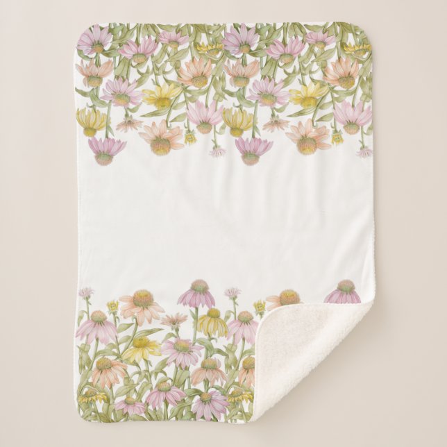 Coneflowers Floral Botanical Art Watercolor Small Sherpa Blanket (Front)