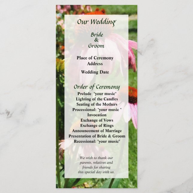 Coneflowers in Garden Wedding Program Programme (Front)