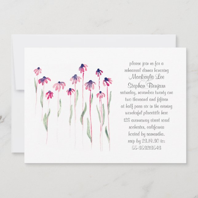 Coneflowers Rehearsal Dinner Watercolor Invitation (Front)
