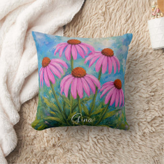 Coneflowers Throw Pillow With Text