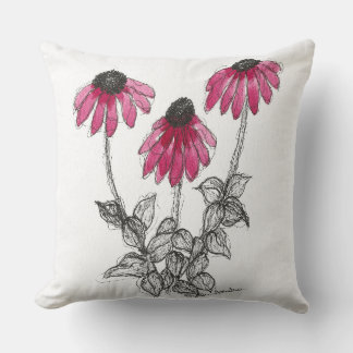 Coneflowers Watercolor and Ink Cushion