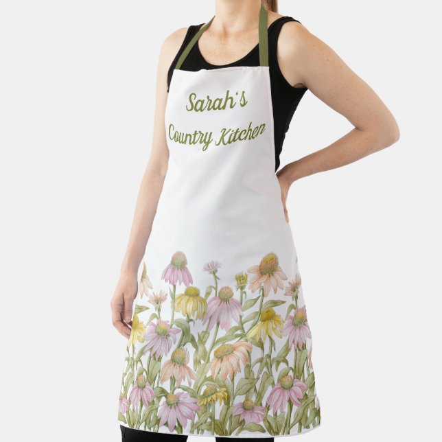 Coneflowers Watercolor Botanical Art Apron (Insitu)