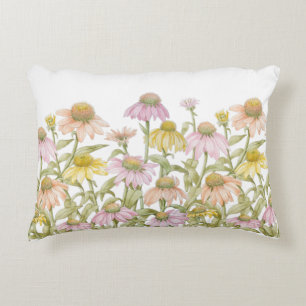 Coneflowers Watercolor Botanical Art Decorative Cushion