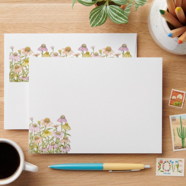 Coneflowers Watercolor Botanical Art Envelope (Desk)
