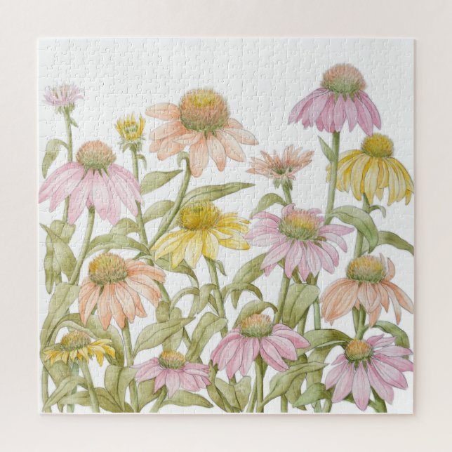 Coneflowers Watercolor Botanical Art Jigsaw Puzzle (Vertical)