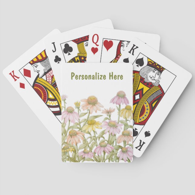 Coneflowers Watercolor Botanical Art Playing Cards (Back)