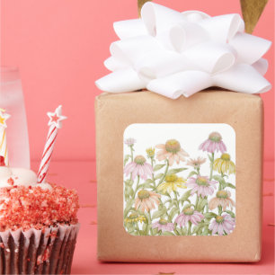 Coneflowers Watercolor Botanical Art Square Sticker