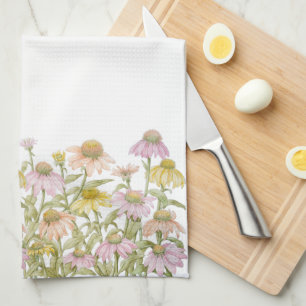 Coneflowers Watercolor Botanical Art Tea Towel