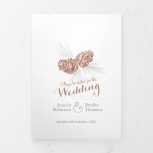 Cones brown grey winter autumn wedding Tri-Fold programme