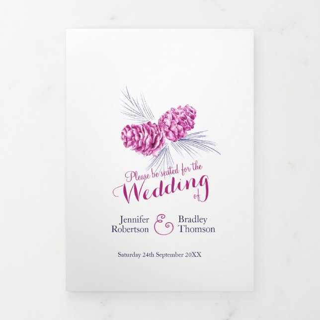 Cones purple plum navy winter autumn wedding Tri-Fold programme (Cover)