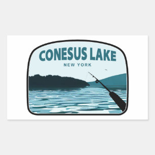 Conesus Lake New York Fishing Rod Rectangular Sticker
