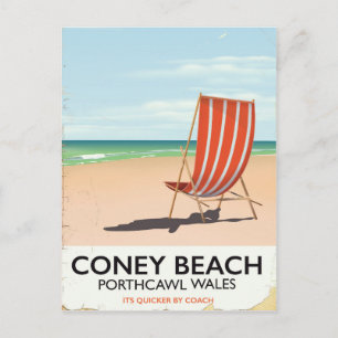 Coney Beach Porthcawl Wales travel poster Postcard