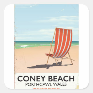 Coney Beach Porthcawl Wales travel poster Square Sticker
