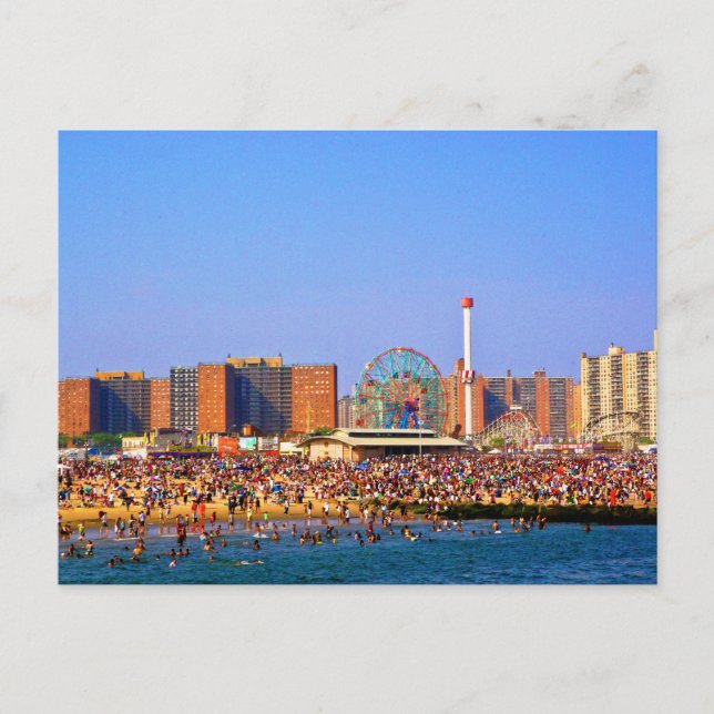 Coney Island beach - NYC postcard (Front)