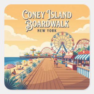 Coney Island Boardwalk USA Square Sticker