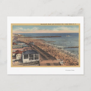 Coney Island, New York - Boardwalk, Beach Postcard
