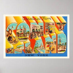 Coney Island New York NY Vintage Travel Souvenir Poster