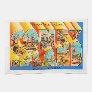 Coney Island New York NY Vintage Travel Souvenir Tea Towel