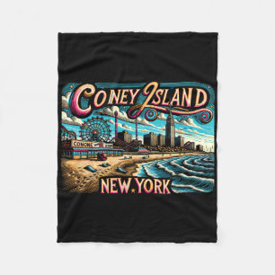 Coney Island New York Travel Summer Family Vacatio Fleece Blanket