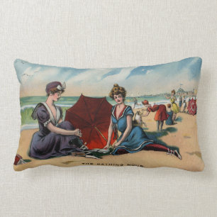 Coney Island NY 1909 Beach Scene Lumbar Cushion