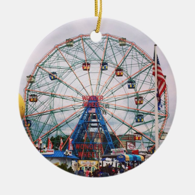 Coney Island Wonder Wheel Photo Ceramic Tree Decoration (Front)