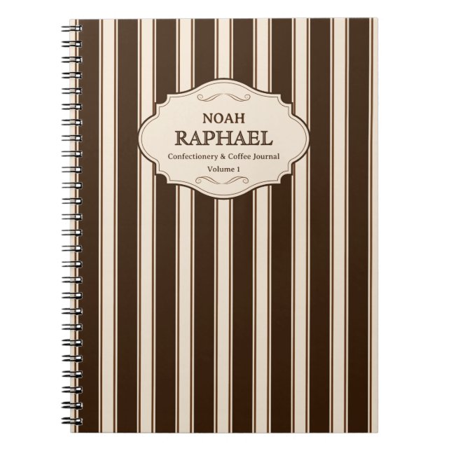 Confectionery and Coffee | Vintage Brown Stripes Notebook (Front)