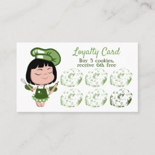 Confectionery Baker green Girl Lady Pastry Loyalty Business Card