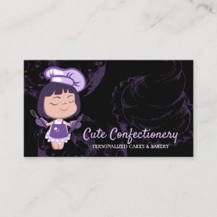Confectionery Baker purple Girl Pastry Chef Black Business Card