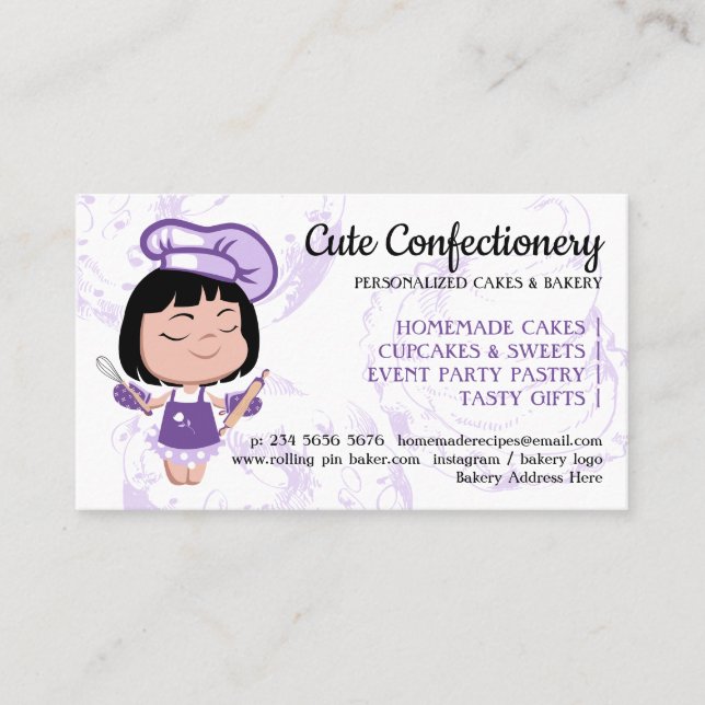 Confectionery Bakery cute girl Cartoon Chef Business Card (Front)