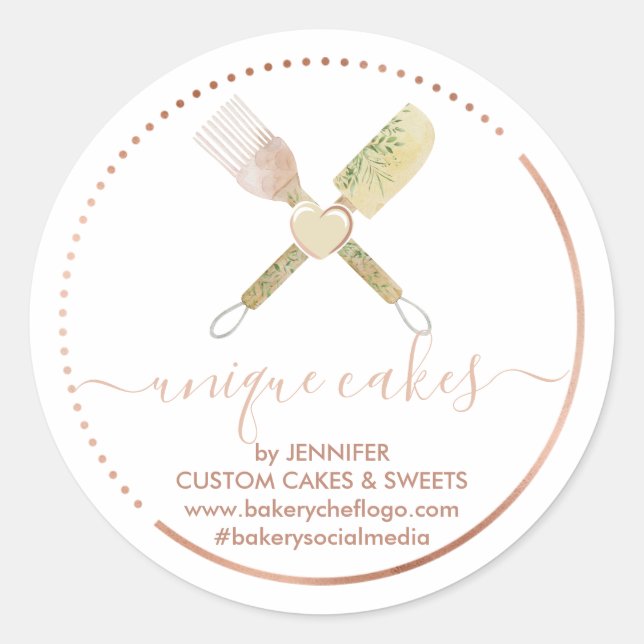 Confectionery Bakery Heart Spatula Chef cute Classic Round Sticker (Front)