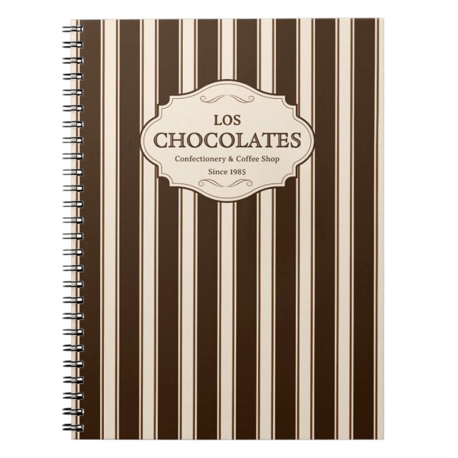 Confectionery & Coffee Shop | Brown Stripes Logo Notebook (Front)