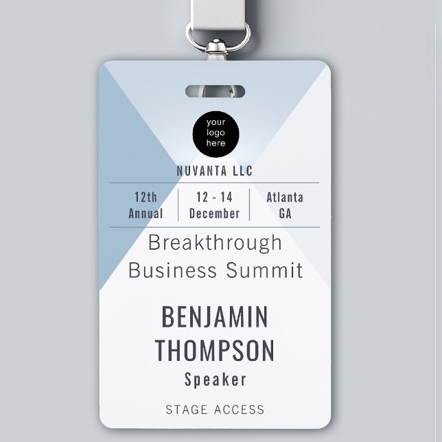 Conference Business Corporate Event Blue ID Name ID Badge (event badge template business corporate conference geometric design modern professional blue navy)