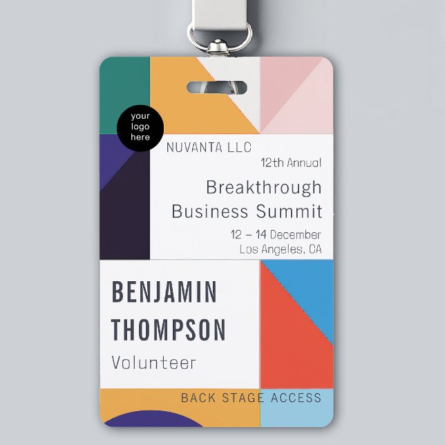 Conference Business Corporate Event Colourful Name ID Badge (event badge template business corporate conference design modern professional branding colorful fun)