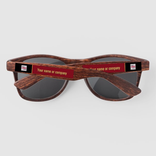 Conference Dark Red with Faux Gold Text Business Sunglasses (Back)