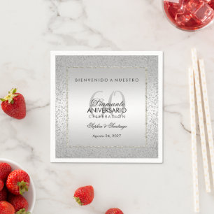Confeti Plateado Elegante 60 Diamante Boda Napkin