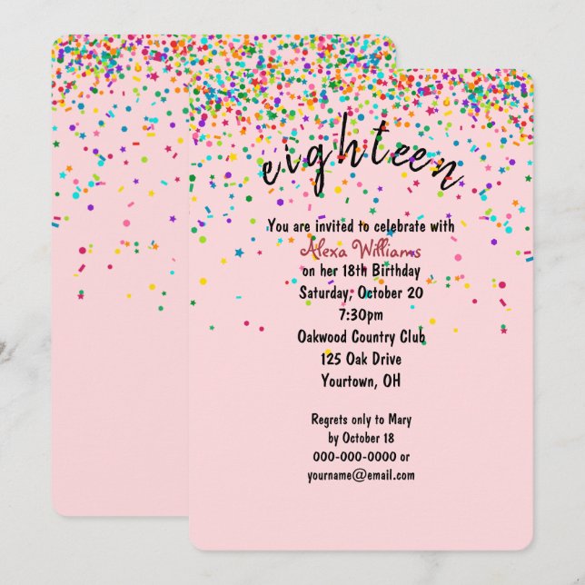 confetti 18th Birthday Party Invitation (Front/Back)