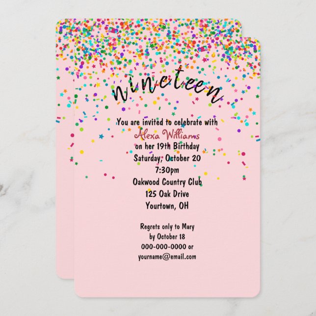 confetti 19th Birthday Party Invitation (Front/Back)