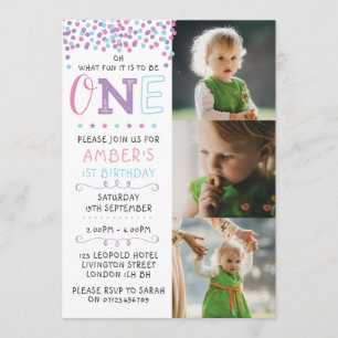 Confetti 1st First Birthday Invitation