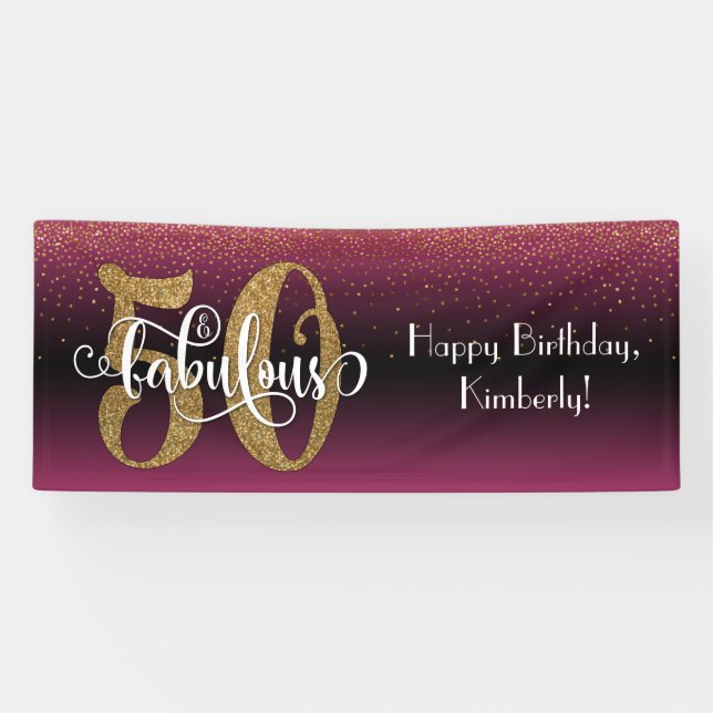 Confetti 50 & Fabulous Birthday Pink Black Ombre Banner (Horizontal)