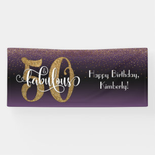 Confetti 50 & Fabulous Birthday Purple Black Ombre Banner