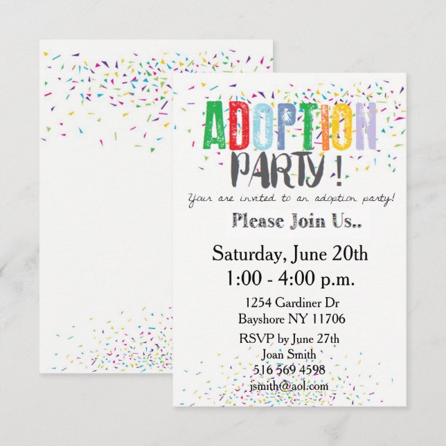Confetti Adoption Party Invites by ozias (Front/Back)