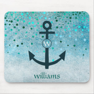 Confetti Anchor Sea Blue Beach Navy Girly Dots Mouse Mat